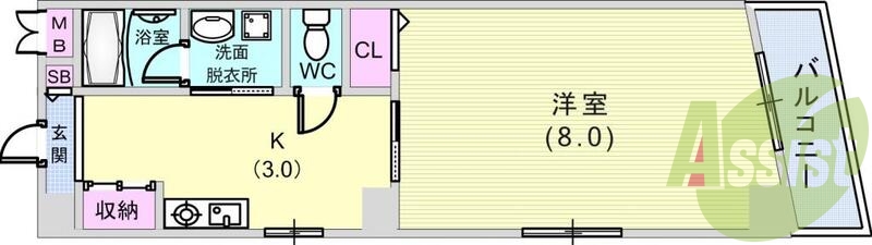 1K（２６．８平米）セパレート・クローゼット