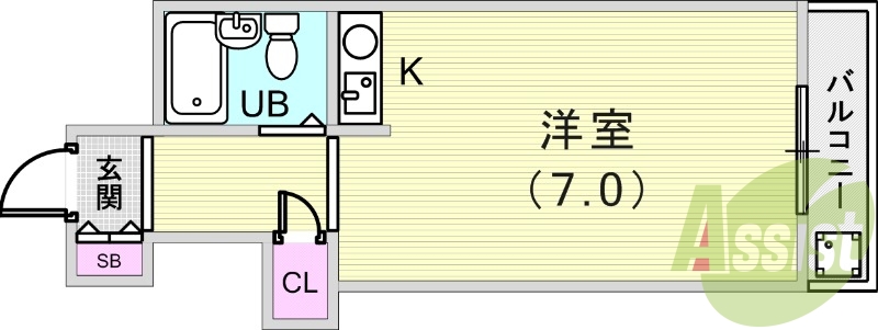 1R（17.55平米）バルコニー・エアコン・下駄箱
