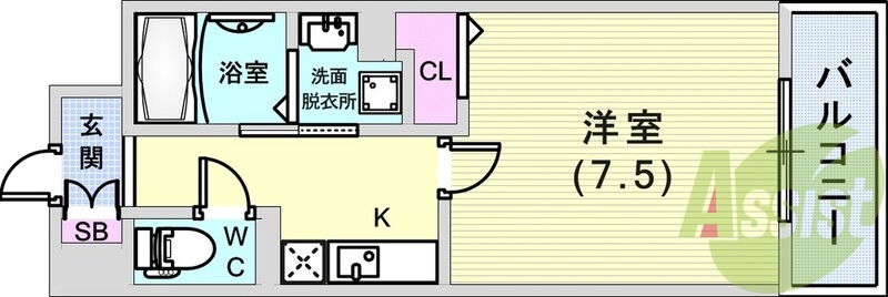 1K(30.71平米）追焚付給湯・室内洗濯機置場