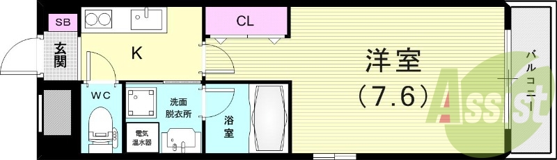 １Ｋ（２６．０４平米）2口ＩＨコンロ・シャワー付き洗面化粧台