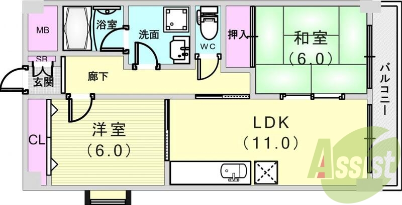 2LDK（54.65平米）独立洗面台・オートロク・下駄箱
