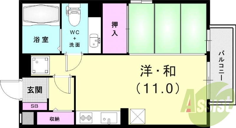ワンルーム（２９.４５平米）IH2口コンロ・畳スペース・収納