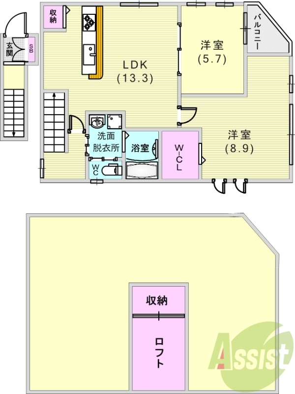 2LDK（73.28平米）システムキッチン・オール電化