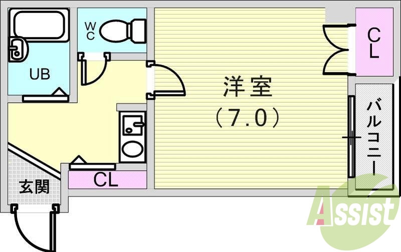 １K（21.4平米）家具家電付き・収納・エアコン