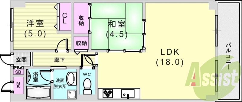 ２LDK（54.14平米）システムキッチン・室内洗濯機置場