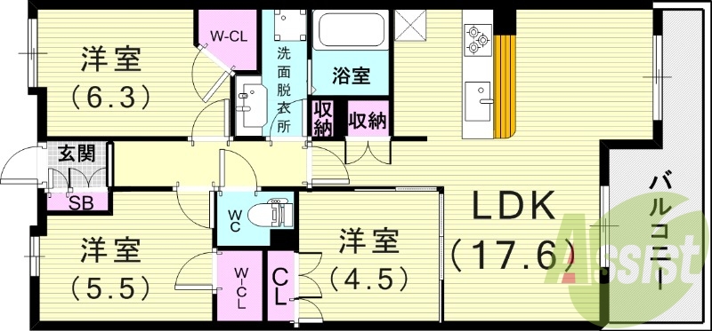 3LDK（74.56平米）浴室乾燥機・エアコン・照明