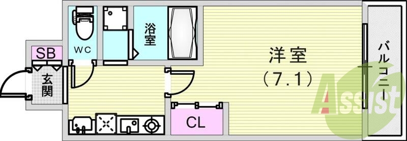 1K(23.32平米)オートロック・ウォシュレット