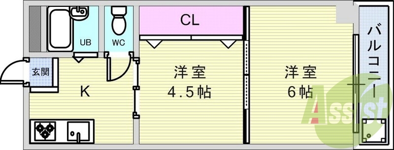 ２K（３１．１５平米）システムキッチン・室外洗濯機置き場