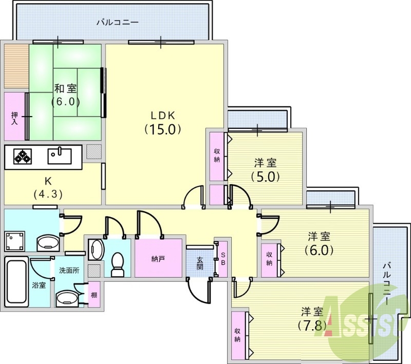 3ＬＤＫ（112.95平米）収納たっぷり・システムキッチン