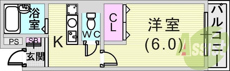 １Ｋ（２２．１８平米）室内洗濯機置場・エアコン・下駄箱・収納