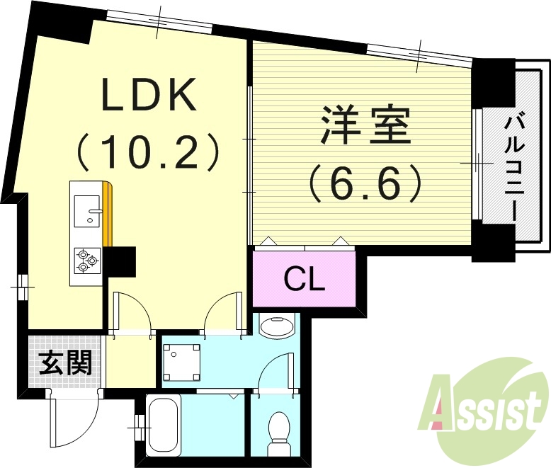 1LDK（35平米）独立洗面台・システムキッチン・収納