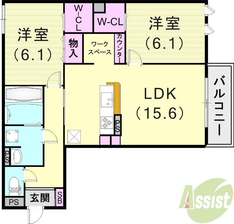 2LDK（69.88平米）カウンターキッチン・モニターホン