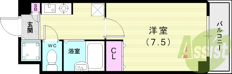 １Ｋ（２３平米）オートロック・セパレート・室内洗濯機置き場