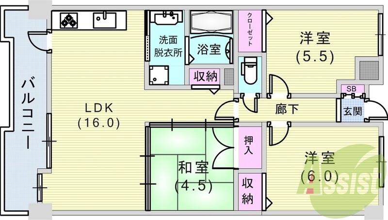 3LDK（67.84平米）システムキッチン・室内洗濯機置場