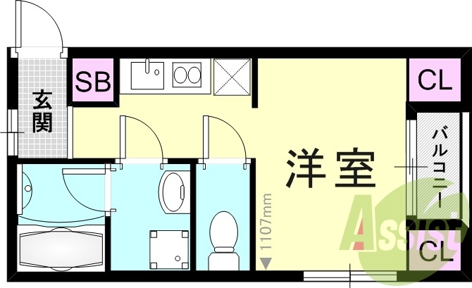 1Ｒ（24.8平米）エアコン・追い焚き・オートロック・収納