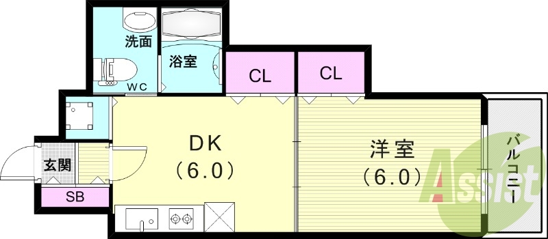 1DK（30.61平米）お風呂トイレ別・室内洗濯機置場・収納