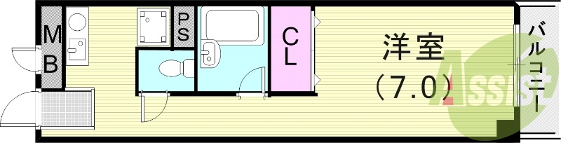 1K（22.88平米）室内洗濯機置場・ミニキッチン