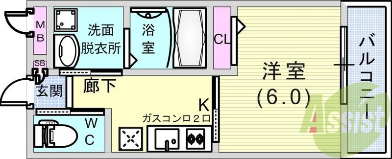 1K（２５.０７平米）グリル・2口ガスコンロ・浴室乾燥機