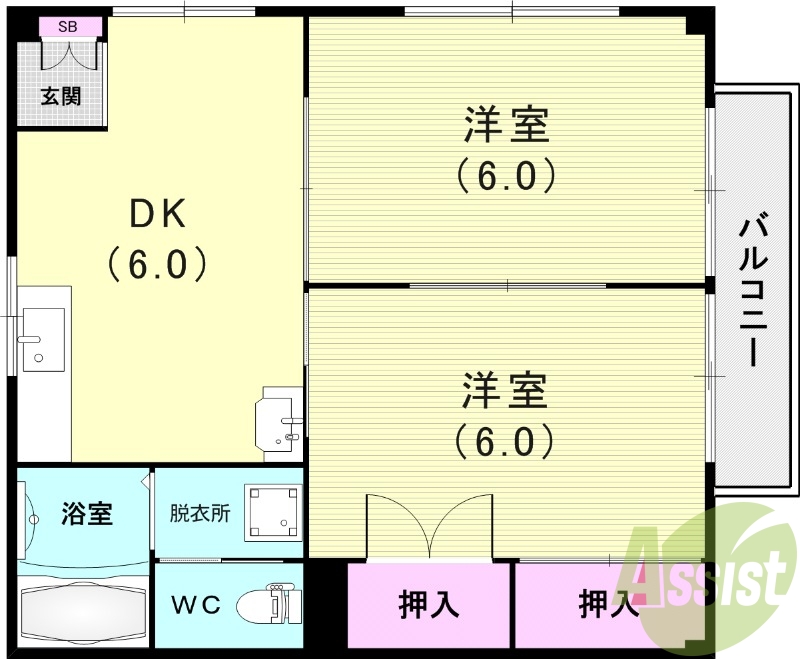 ６帖２部屋あるのでシェアでもけんかしませんね