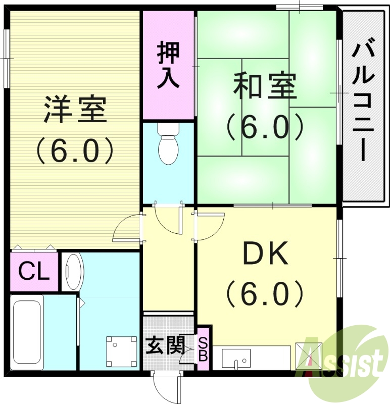 2DK（43.12平米）独立洗面台・室内洗濯機置場