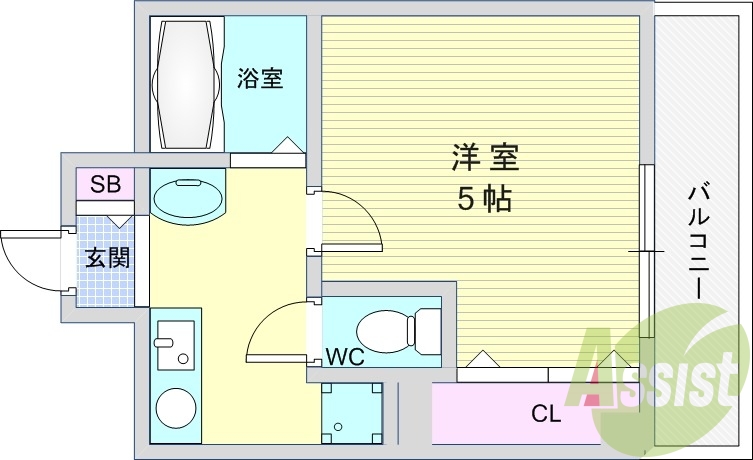 1K（18.5平米）室内洗濯機置き場・独立洗面台・エアコン