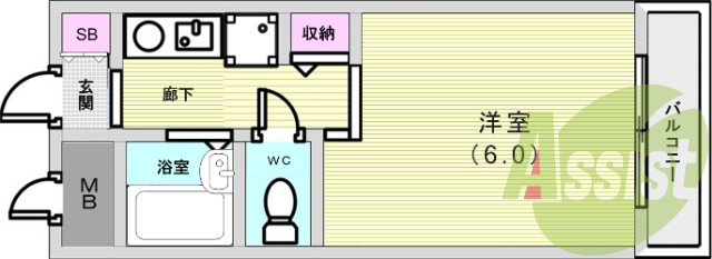 １K（１８．６平米）エアコン・室内洗濯機置場・収納・UB