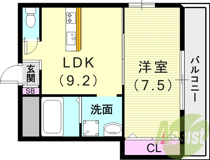1LDK（30.30平米）カウンターキッチン・モニターホン