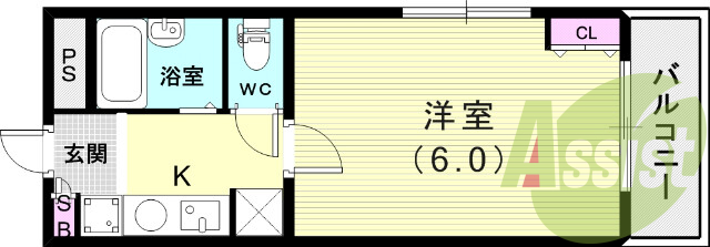 １Ｋ（19.02平米）オートロック・ミニキッチン・セパレート