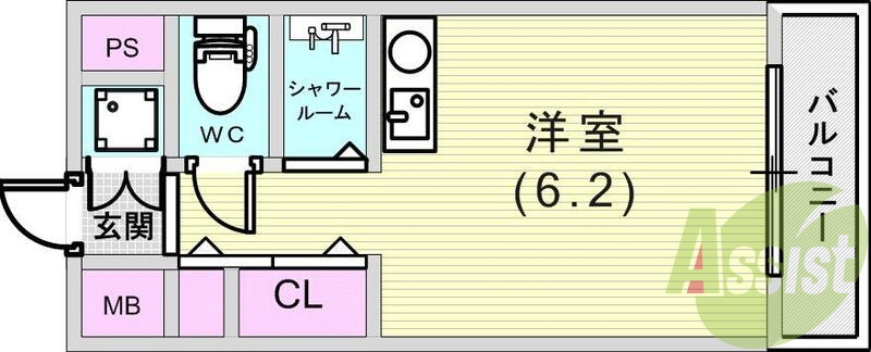 1K（18.3平米）IHコンロ・室内洗濯機置場