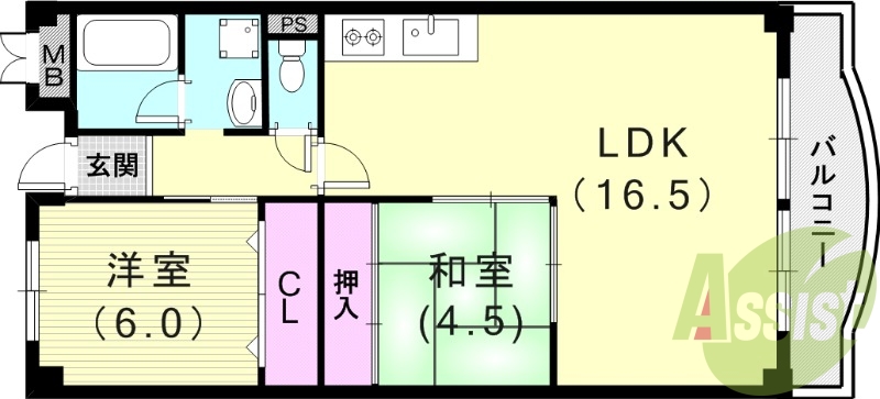 2LDK（69.65平米）システムキッチン・温水洗浄便座