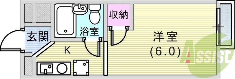 1R（20.5平米）ミニキッチン・室内洗濯機置場・収納