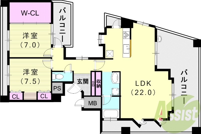 2LDK（84.35平米）システムキッチン・モニターホン