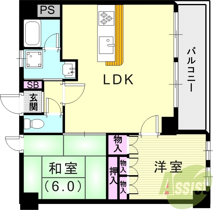2LDK(56.97平米）モニターフォン・室内洗濯機置場