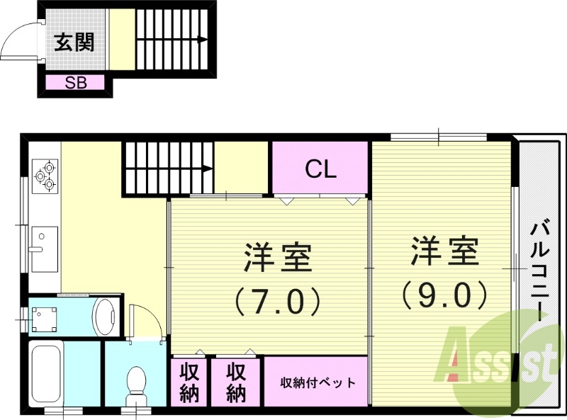 2DK（48.09平米）システムキッチン・モニターホン・収納