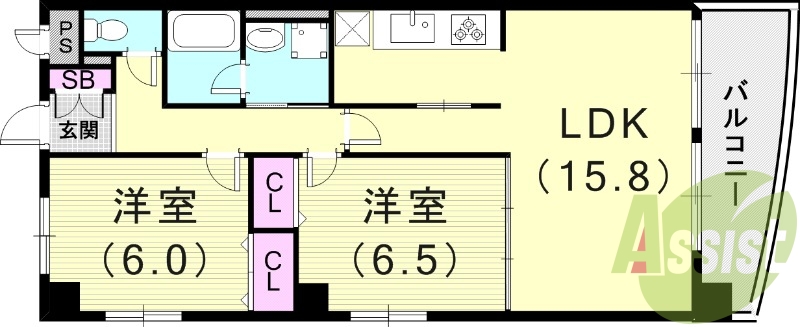 2LDK（67.2平米）システムキッチン・追い焚き・下駄箱