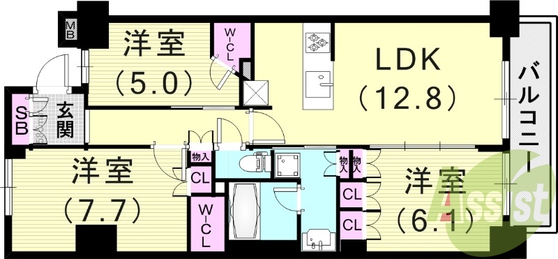 3LDK（73.12平米）24時間ゴミ出し可・食器洗浄乾燥機