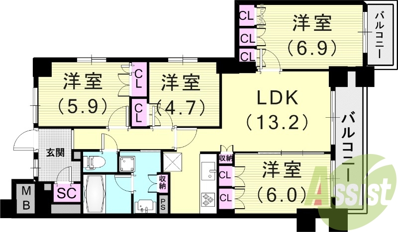 3LDK（83.61平米）24時間ゴミ出し可・食器洗浄乾燥機