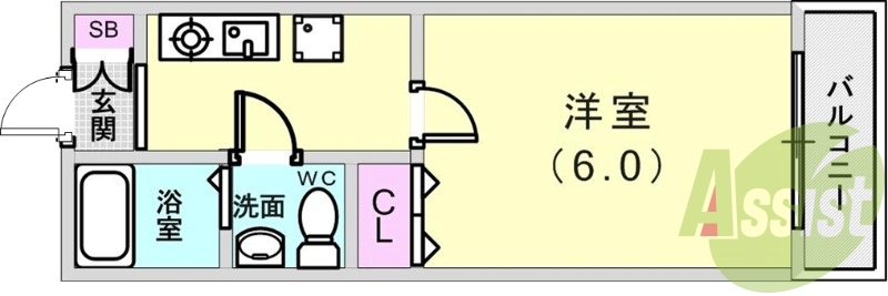 1K（19.58平米）エアコン・IHコンロ・収納・バルコニー