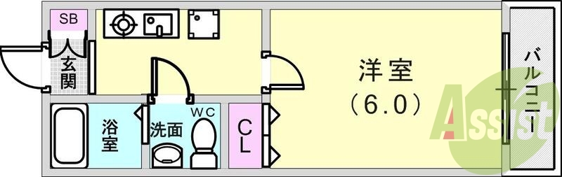1K（19.58平米）エアコン・IHコンロ・収納・バルコニー