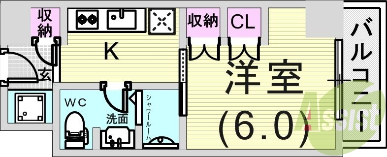 １K（２４平米）システムキッチン・室内洗濯機置場