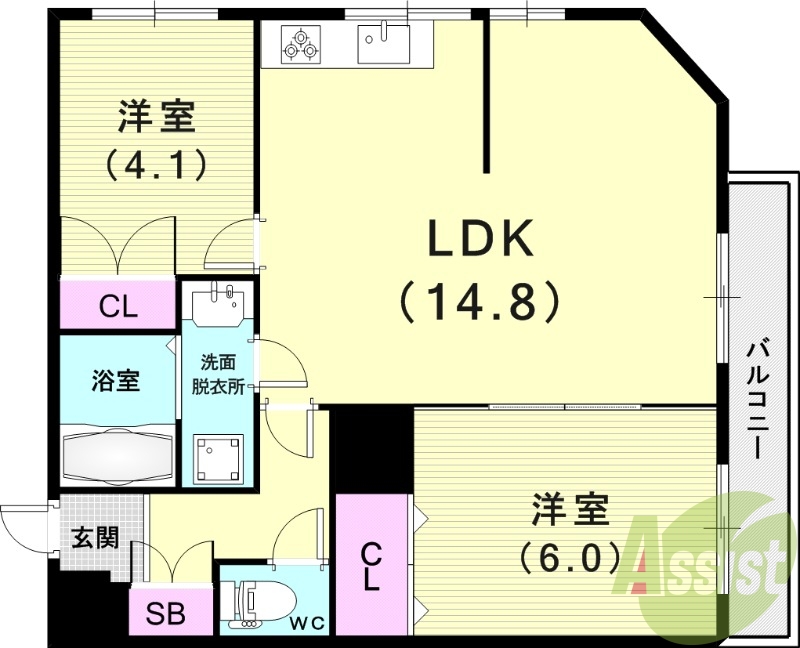 2LDK（52.7平米）システムキッチン・追焚き・浴室乾燥機
