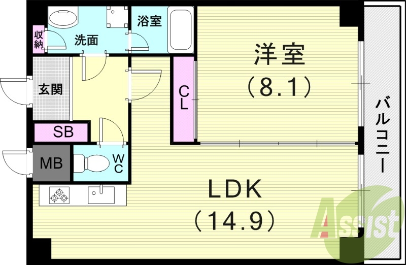 1LDK（51.3平米）システムキッチン・エアコン・収納