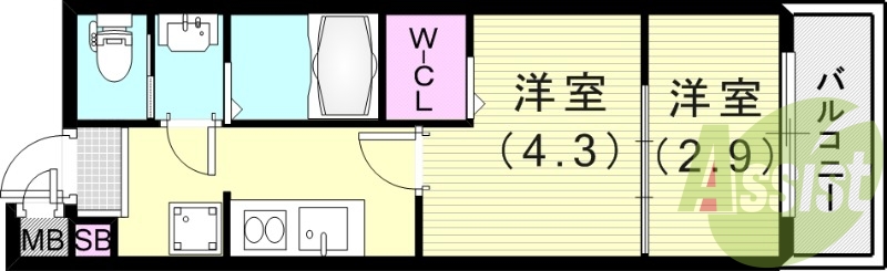 1DK（24.33平米）モニターホン・浴室乾燥機・ネット無料