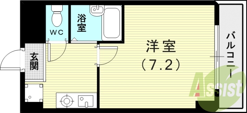 1K(21平米）風呂トイレ別・室内洗濯機置場