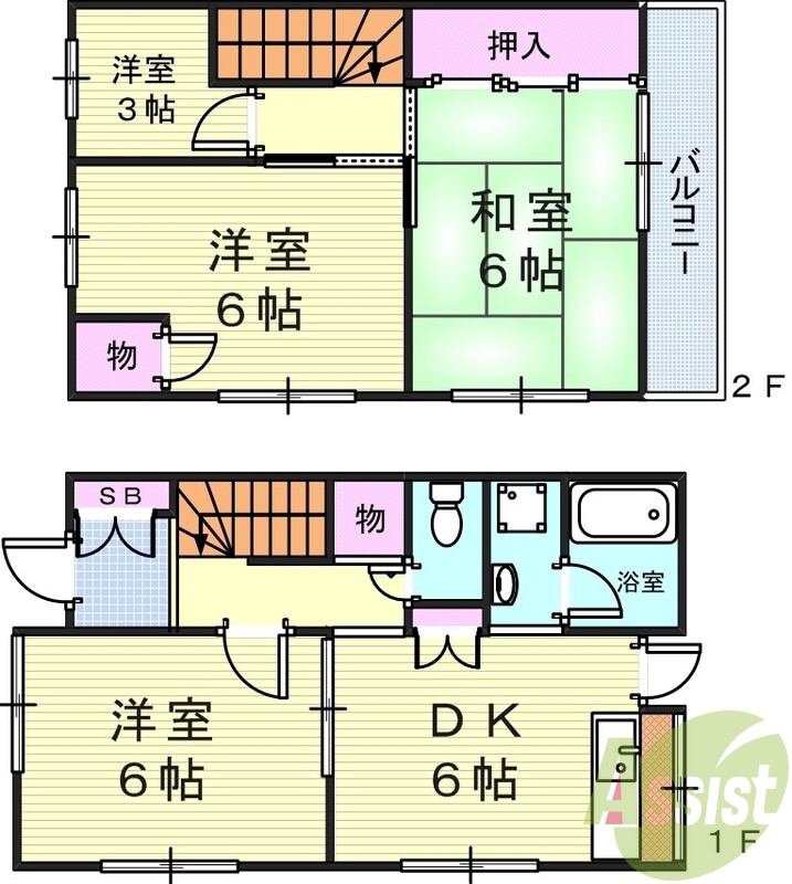 窓も多く、各部屋へは廊下から入れる振り分けの間取りです。