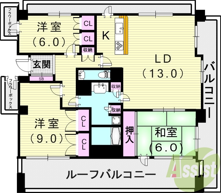 3LDK(102.76平米)システムキッチン・エアコン・収納