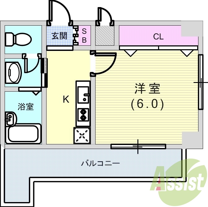 1K（21.33㎡）最上階・エアコン・オートロック・角部屋