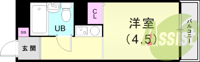 1R（12.41平米）バルコニー・エアコン・冷蔵庫・収納