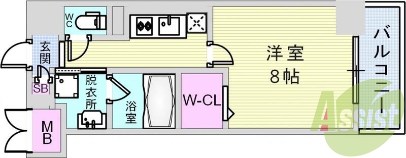 ８帖の洋室は長方形で使い勝手が良いですよ