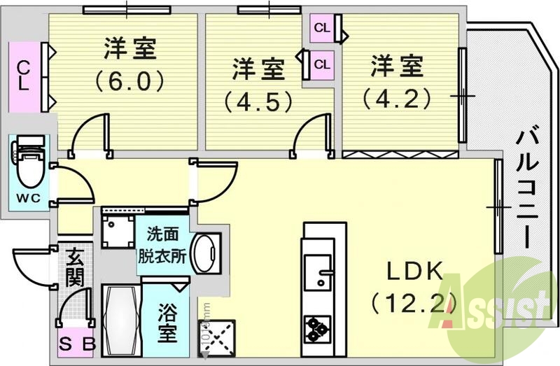 60.96㎡あるゆとりの3LDK